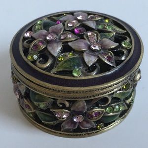 Todo Enamel Jeweled Bronze Round Trinket Box Swarovski jewels